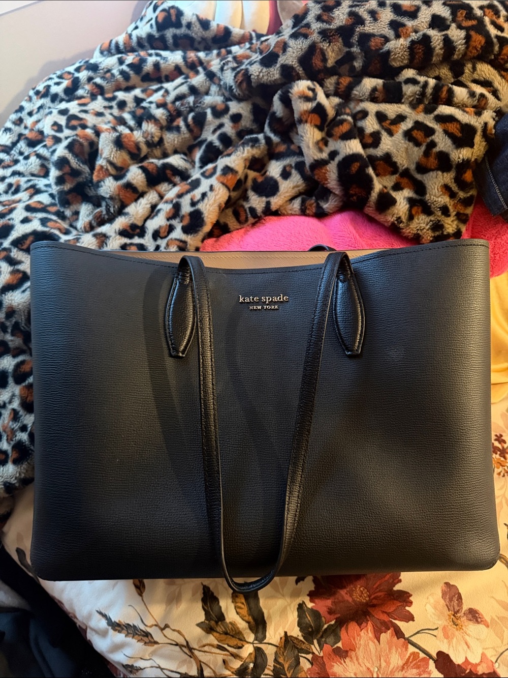 kate spade Black Pebbled Leather Tote with Slim Straps